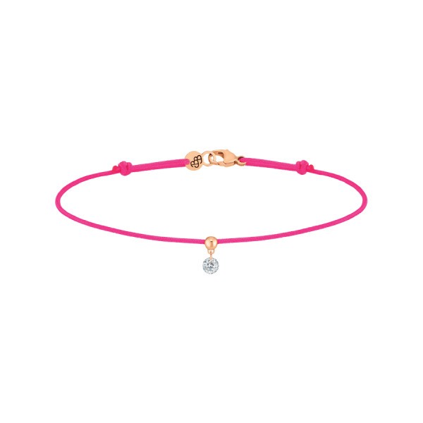 Bracelet cordon La Brune et La Blonde rose fluo en or rose et diamant 0,10 carat