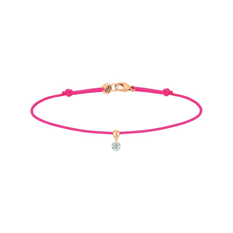 Bracelet cordon La Brune et La Blonde rose fluo en or rose et diamant 0,10 carat