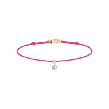 Bracelet cordon La Brune et La Blonde rose fluo en or jaune et diamant 0,15 carat