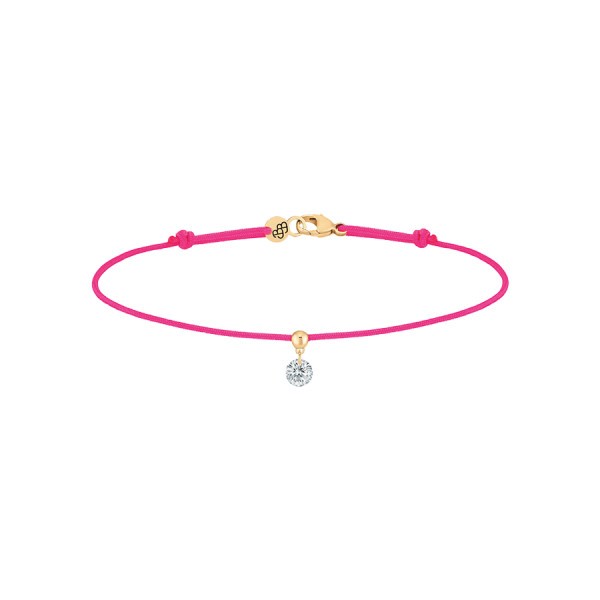 Bracelet cordon La Brune et La Blonde rose fluo en or jaune et diamant 0,15 carat