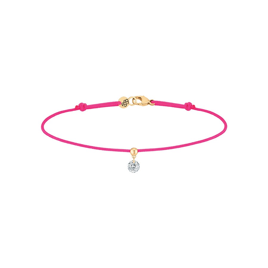 Bracelet cordon La Brune et La Blonde rose fluo en or jaune et diamant 0,15 carat