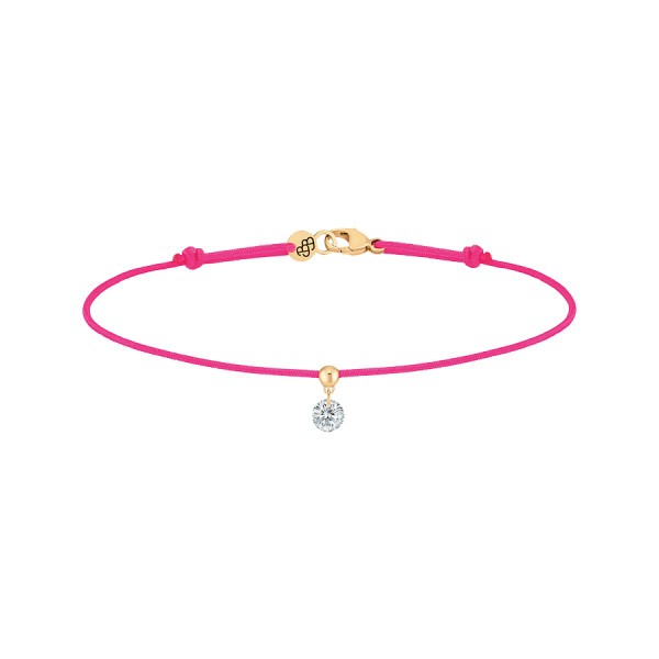 Bracelet cordon La Brune et La Blonde rose fluo en or jaune et diamant 0,15 carat