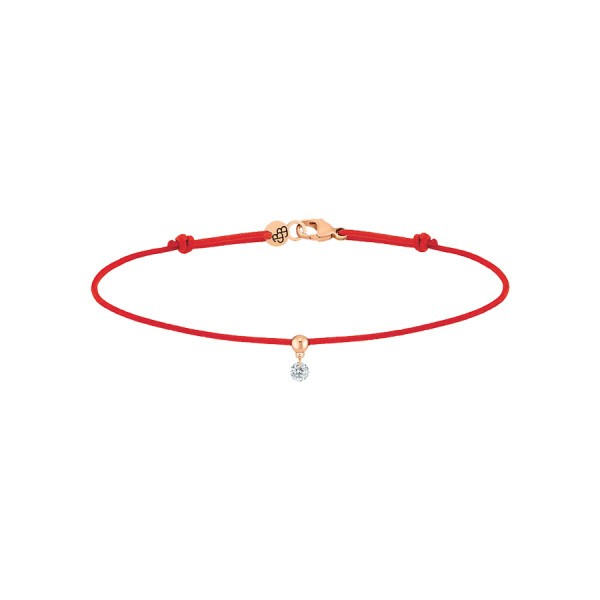 Bracelet cordon La Brune et La Blonde rouge en or rose et diamant 0,07 carat