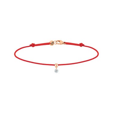 Bracelet cordon La Brune et La Blonde rouge en or rose et diamant 0,07 carat