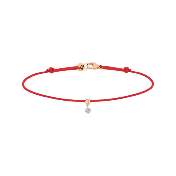 Bracelet cordon La Brune et La Blonde rouge en or rose et diamant 0,07 carat