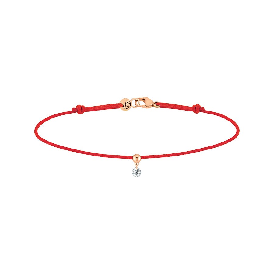 Bracelet cordon La Brune et La Blonde rouge en or rose et diamant 0,07 carat