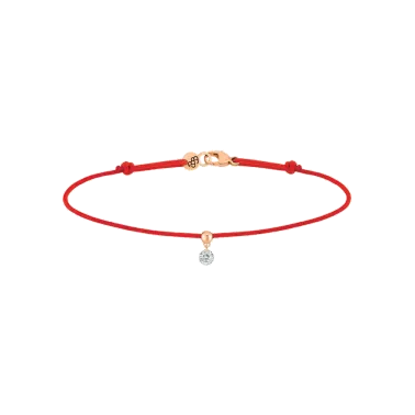 Bracelet cordon La Brune et La Blonde rouge en or rose et diamant 0,10 carat