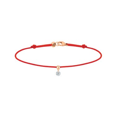 Bracelet cordon La Brune et La Blonde rouge en or rose et diamant 0,10 carat