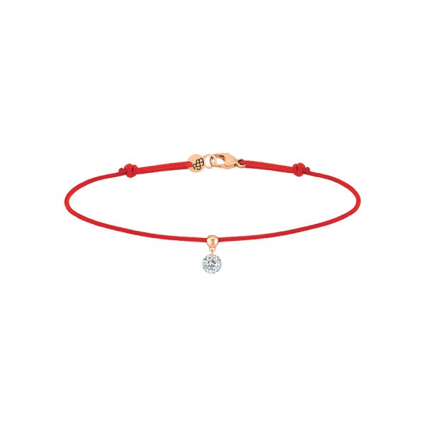 Bracelet cordon La Brune et La Blonde rouge en or rose et diamant 0,15 carat