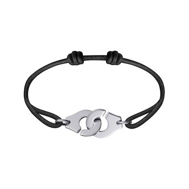 Bracelet Dinh Van Menottes R15 en or blanc sur cordon - SOLDAT