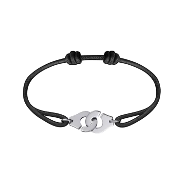 Bracelet Dinh Van Menottes R12 en or blanc sur cordon - SOLDAT