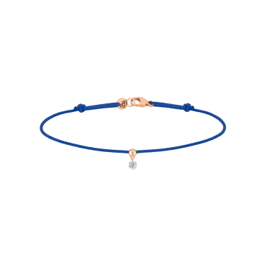 Bracelet cordon La Brune et La Blonde bleu en or rose et diamant 0,07 carat