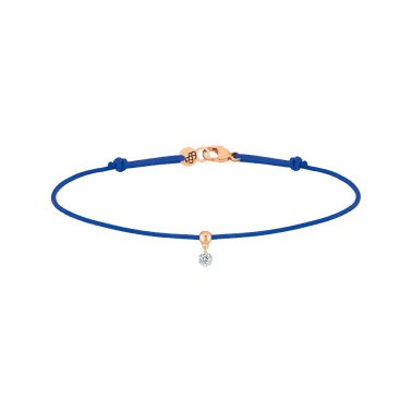 Bracelet cordon La Brune et La Blonde bleu en or rose et diamant 0,07 carat