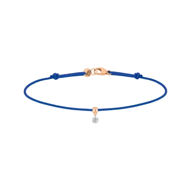 Bracelet cordon La Brune et La Blonde bleu en or rose et diamant 0,07 carat