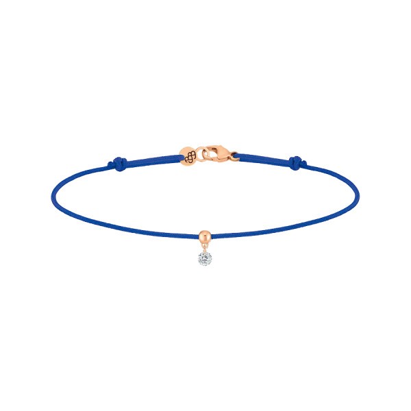 Bracelet cordon La Brune et La Blonde bleu en or rose et diamant 0,07 carat