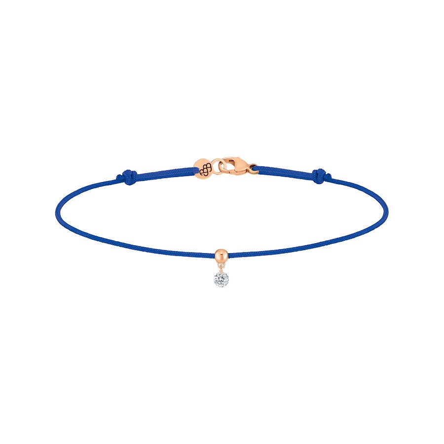 Bracelet cordon La Brune et La Blonde bleu en or rose et diamant 0,07 carat
