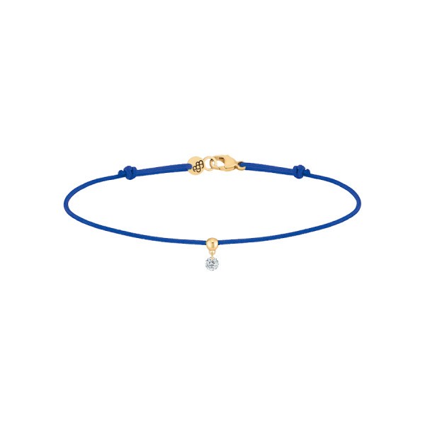 Bracelet cordon La Brune et La Blonde bleu en or jaune et diamant 0,07 carat