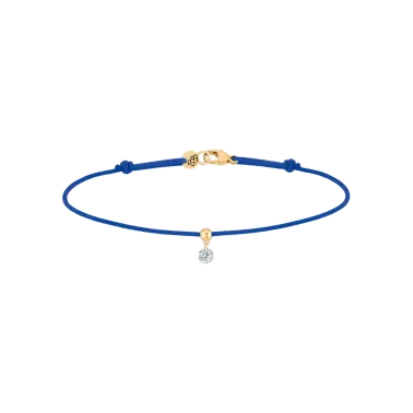 Bracelet cordon La Brune et La Blonde bleu en or jaune et diamant 0,10 carat