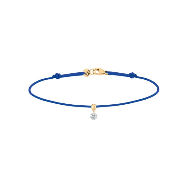 Bracelet cordon La Brune et La Blonde bleu en or jaune et diamant 0,10 carat