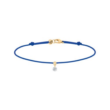 Bracelet cordon La Brune et La Blonde bleu en or jaune et diamant 0,10 carat