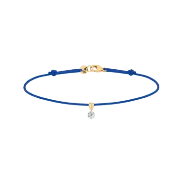 Bracelet cordon La Brune et La Blonde bleu en or jaune et diamant 0,10 carat