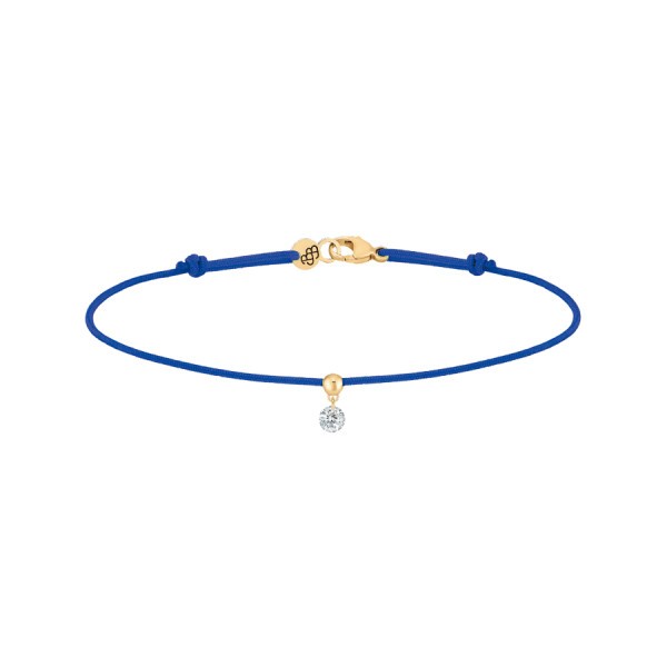 Bracelet cordon La Brune et La Blonde bleu en or jaune et diamant 0,10 carat