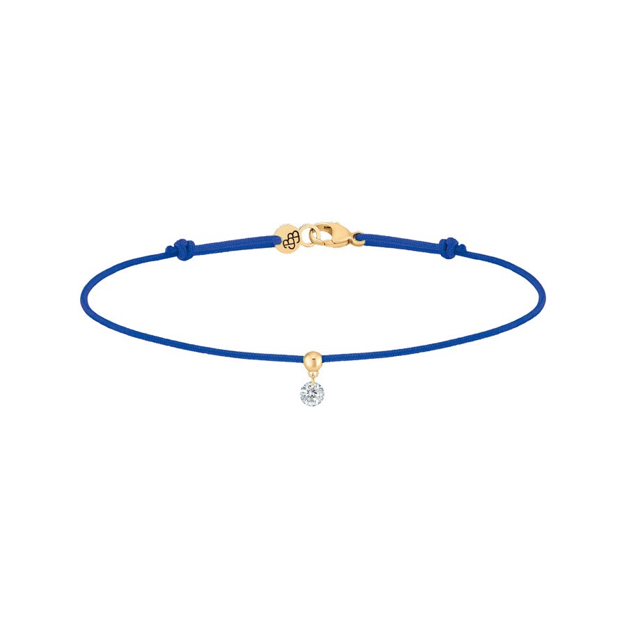Bracelet cordon La Brune et La Blonde bleu en or jaune et diamant 0,10 carat