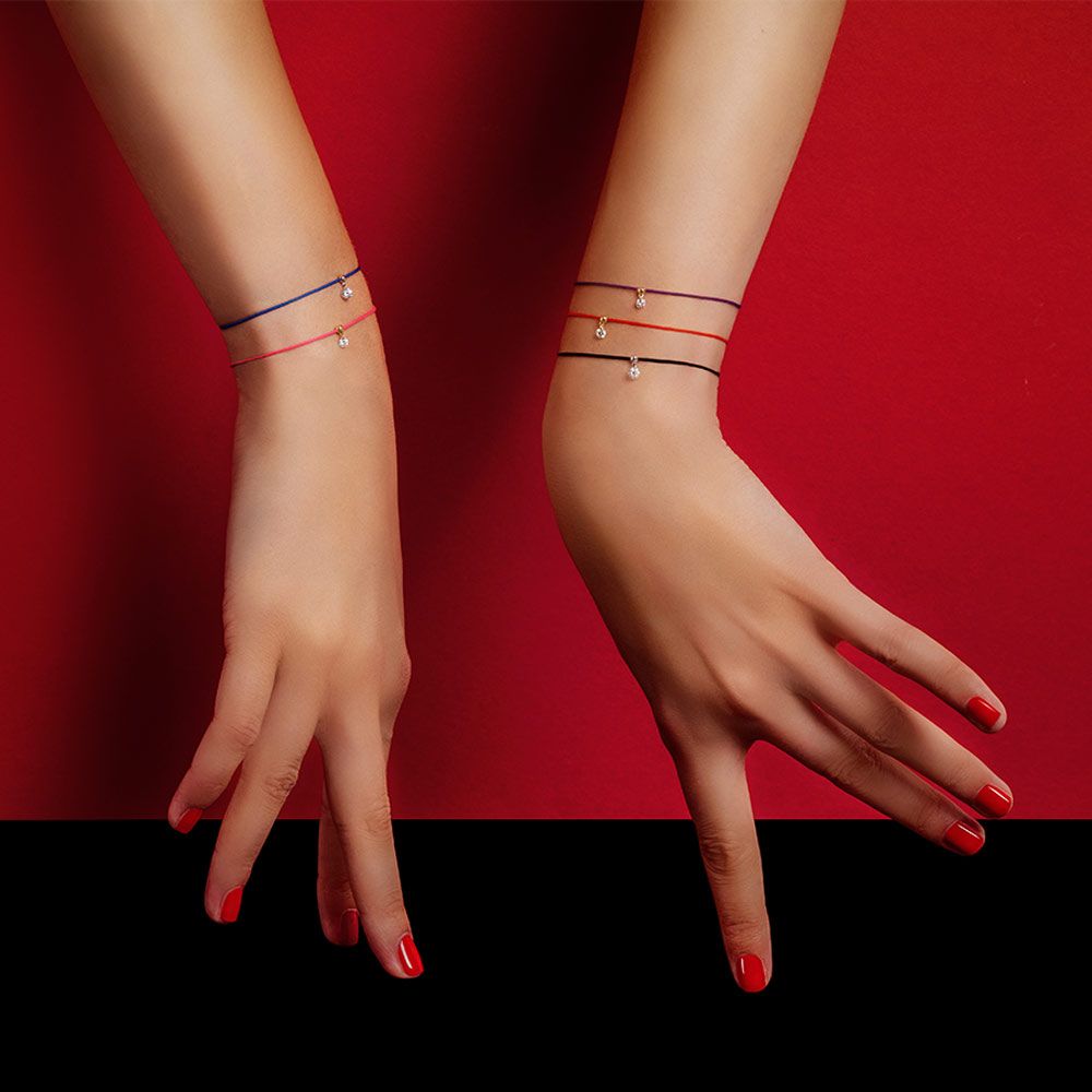 Bracelet cordon La Brune et La Blonde bleu en or rose et diamant 0,15 carat