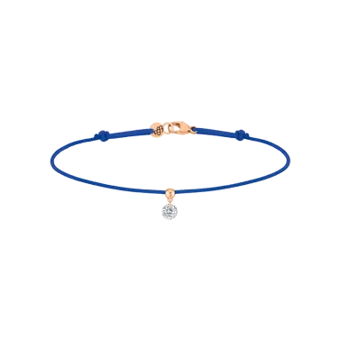 Bracelet cordon La Brune et La Blonde bleu en or rose et diamant 0,15 carat