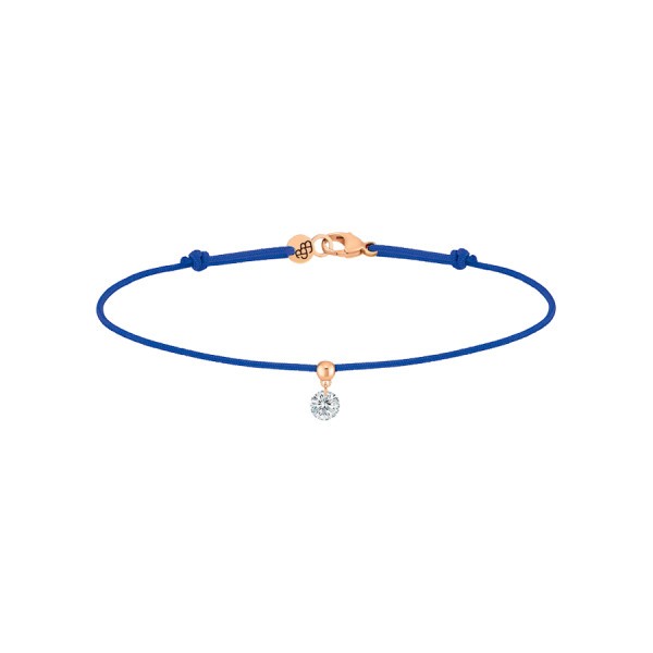 Bracelet cordon La Brune et La Blonde bleu en or rose et diamant 0,15 carat