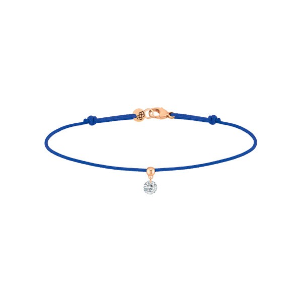Bracelet cordon La Brune et La Blonde bleu en or rose et diamant 0,15 carat