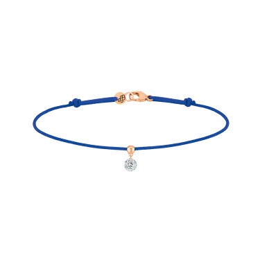 Bracelet cordon La Brune et La Blonde bleu en or rose et diamant 0,15 carat