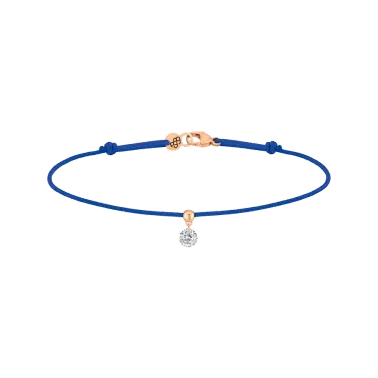 Bracelet cordon La Brune et La Blonde bleu en or rose et diamant 0,15 carat