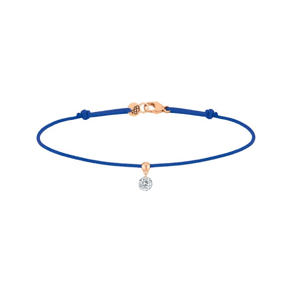 Bracelet cordon La Brune et La Blonde bleu en or rose et diamant 0,15 carat