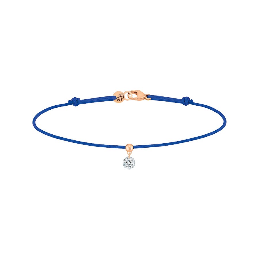 Bracelet cordon La Brune et La Blonde bleu en or rose et diamant 0,15 carat