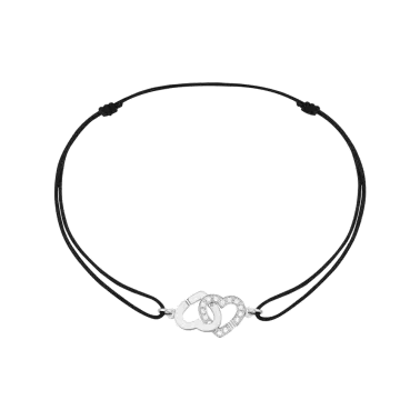 Bracelet Dinh Van Double Cœurs R9 en or blanc et diamants sur cordon - SOLDAT
