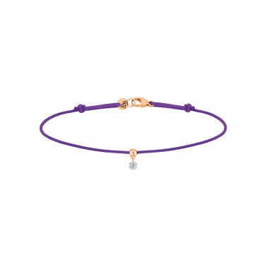 Bracelet cordon La Brune et La Blonde violet en or rose et diamant 0,07 carat