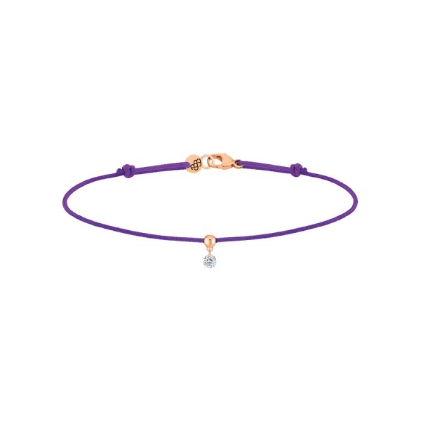 Bracelet cordon La Brune et La Blonde violet en or rose et diamant 0,07 carat