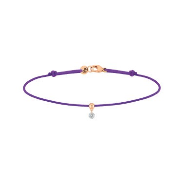 Bracelet cordon La Brune et La Blonde violet en or rose et diamant 0,07 carat