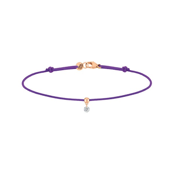 Bracelet cordon La Brune et La Blonde violet en or rose et diamant 0,07 carat
