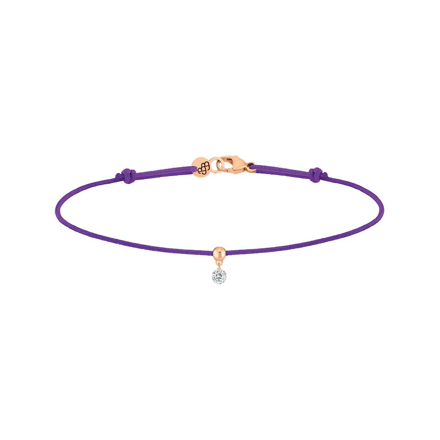Bracelet cordon La Brune et La Blonde violet en or rose et diamant 0,07 carat