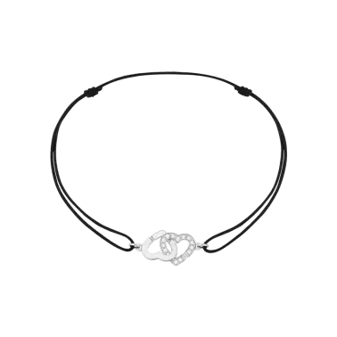 Bracelet Dinh Van Double Cœurs R9 en or blanc et diamants sur cordon - SOLDAT PL