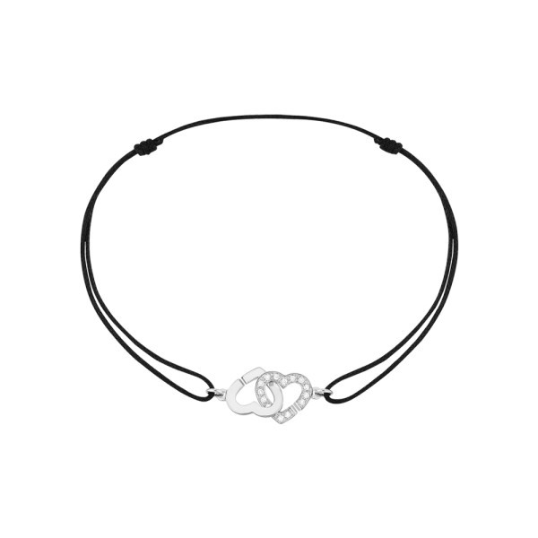 Bracelet Dinh Van Double Cœurs R9 en or blanc et diamants sur cordon - SOLDAT PL