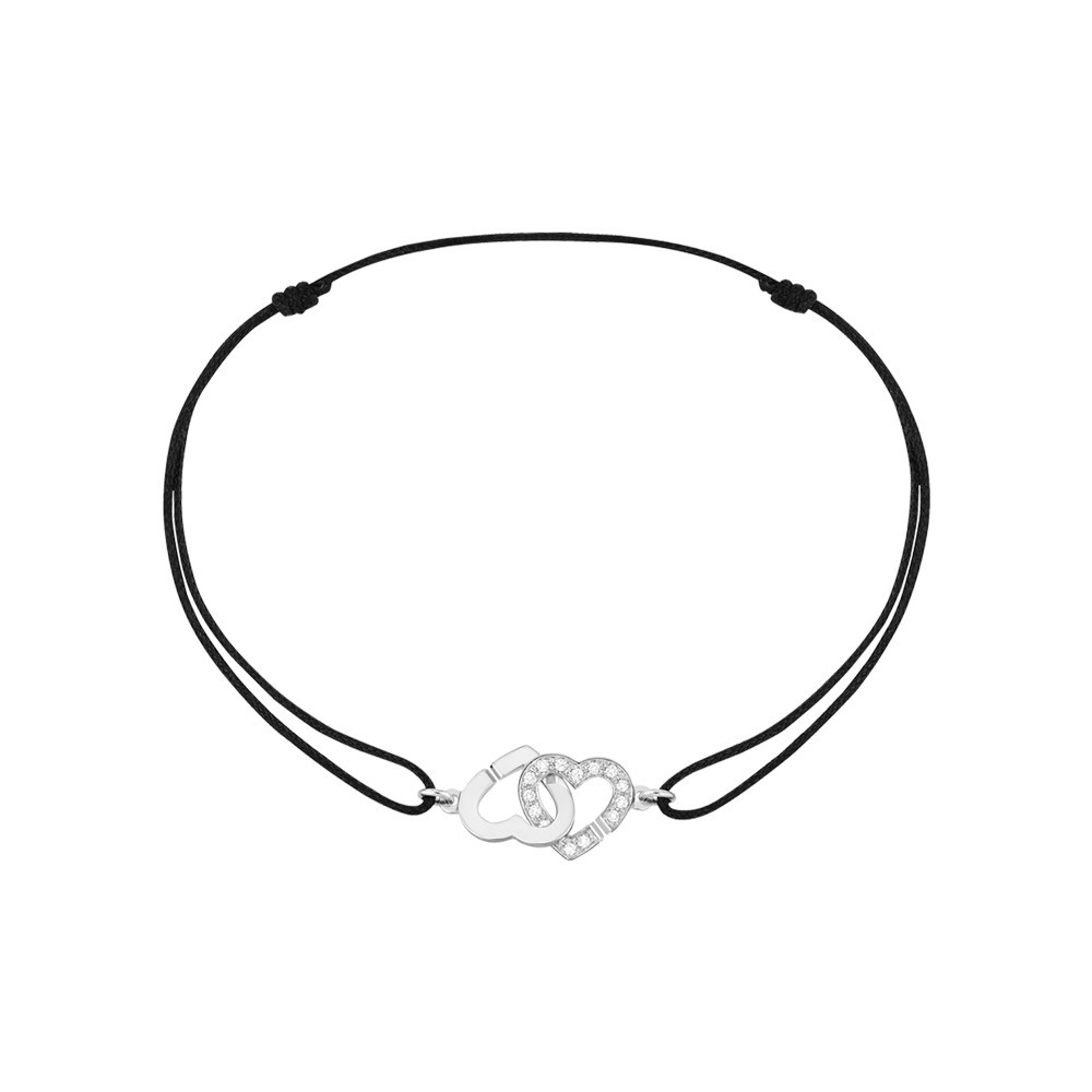 Bracelet Dinh Van Double Cœurs R9 en or blanc et diamants sur cordon