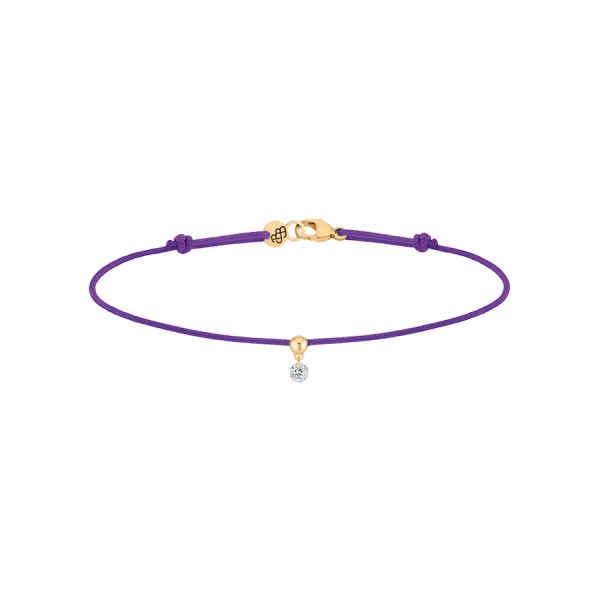 Bracelet cordon La Brune et La Blonde violet en or jaune et diamant 0,07 carat