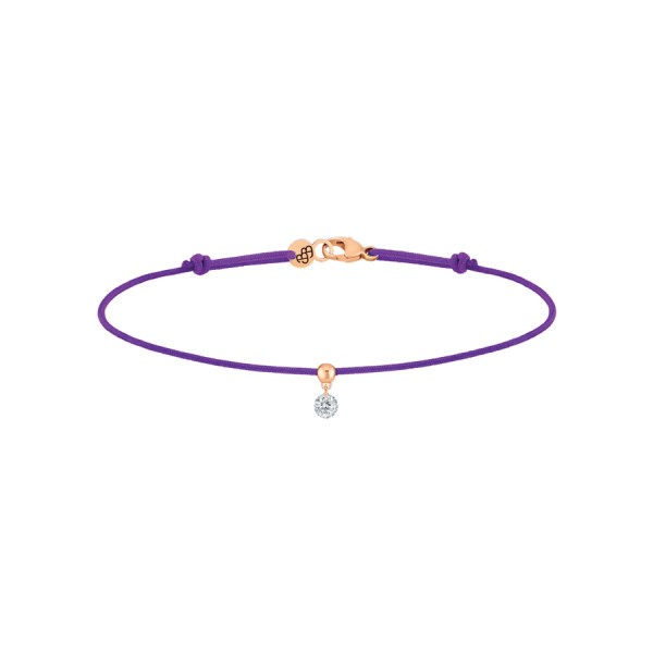 Bracelet cordon La Brune et La Blonde violet en or rose et diamant 0,10 carat