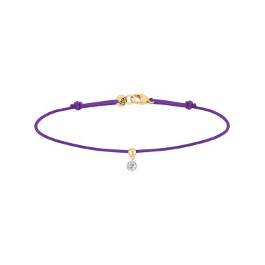 Bracelet cordon La Brune et La Blonde violet en or jaune et diamant 0,10 carat