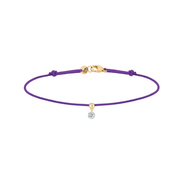 Bracelet cordon La Brune et La Blonde violet en or jaune et diamant 0,10 carat