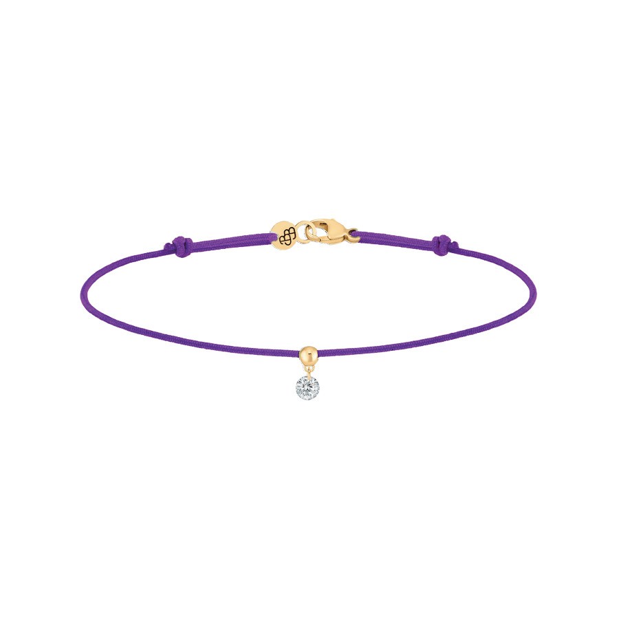 Bracelet cordon La Brune et La Blonde violet en or jaune et diamant 0,10 carat
