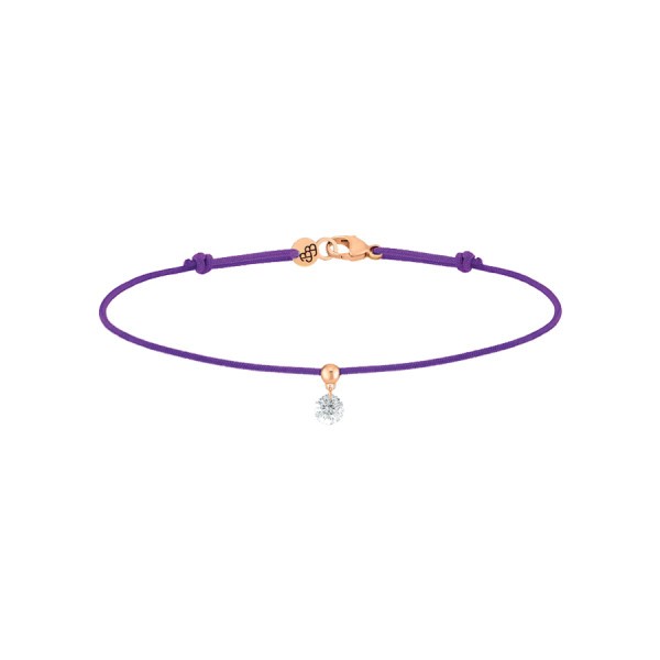 Bracelet cordon La Brune et La Blonde violet en or rose et diamant 0,15 carat